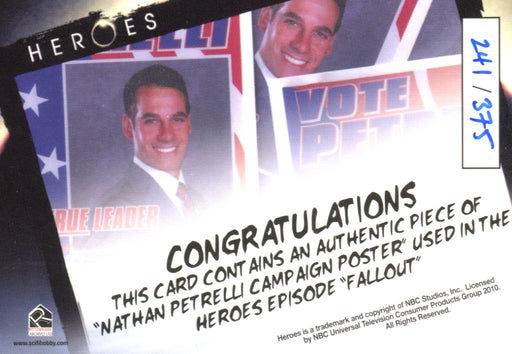 Heroes Archives Limited Nathan Petrelli Campaign Poster Prop Card #241/375   - TvMovieCards.com