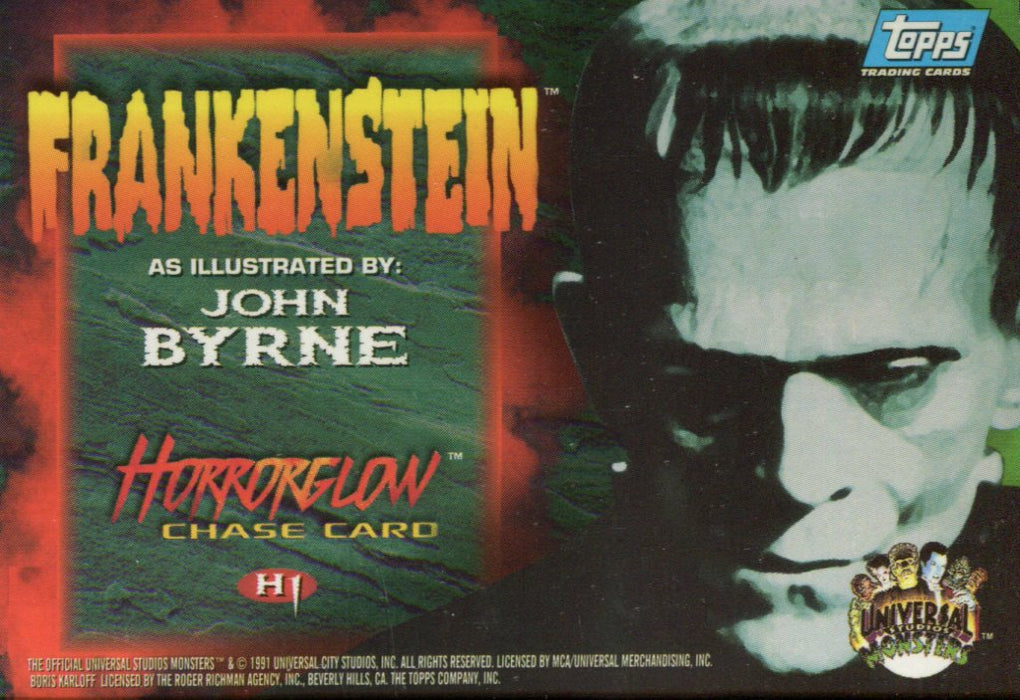 Universal Monsters Illustrated HorrorGlow Chase Card H1 Topps 1991   - TvMovieCards.com
