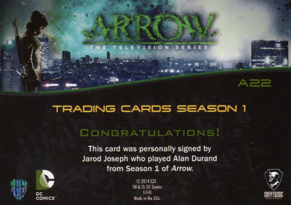 Arrow Season 1 One Jarod Joseph as Alan Durand Autograph Card A22   - TvMovieCards.com