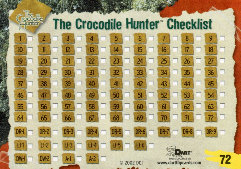 Crocodile Hunter Steve Irwin Base Card Set 72 Cards Dart Flipcards 2002   - TvMovieCards.com