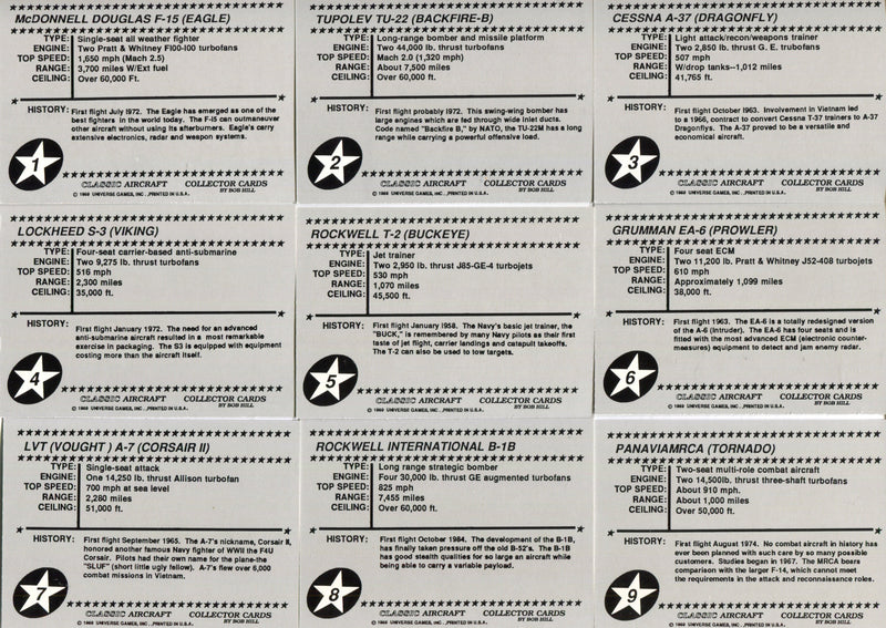 Classic Aircraft Trading Card Set 48 Cards with Autographed Cover Card 1989   - TvMovieCards.com