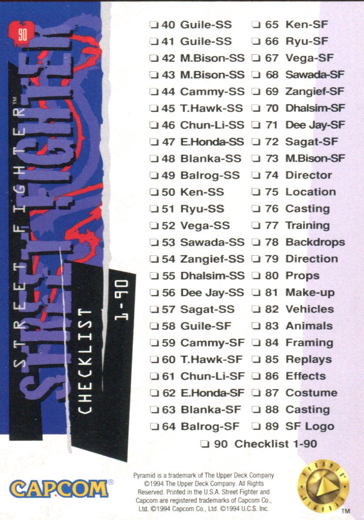 Street Fighter Movie Trading Card Set 90 Cards Capcom / Upper Deck 1994/1995   - TvMovieCards.com