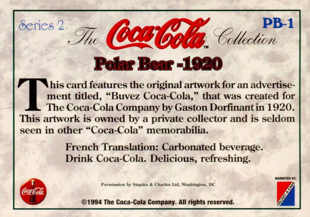 Coca Cola Series 2 French Polar Bear Bonus Chase Card PB-1   - TvMovieCards.com