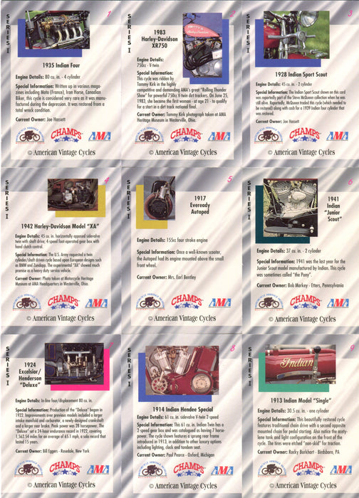 American Vintage Cycles Series 1 Vintage Trading Card Set 100 Cards 1992 Champs   - TvMovieCards.com