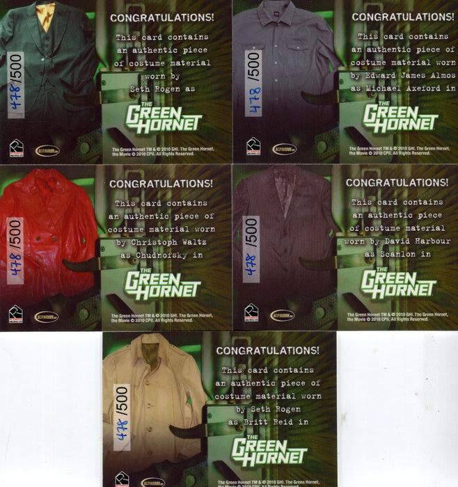 Green Hornet 2011 Movie Costume Card Set 5 Cards #478/500 Rittenhouse   - TvMovieCards.com