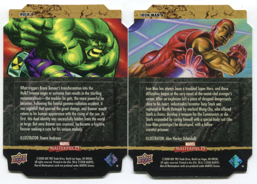 Marvel Masterpieces 2 Diecut Chase Card Set of 2 Hulk A Iron Man A Cards 2008   - TvMovieCards.com