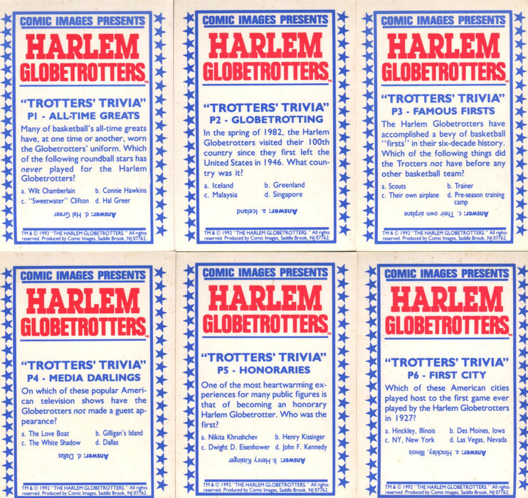 Harlem Globetrotters Prism Chase Card Set 6 Cards P1 thru P6 Comic Images 1992   - TvMovieCards.com