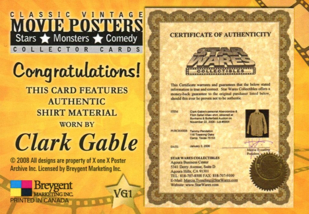 Movie Posters Classic Vintage 2 Stars Monsters Comedy Clark Gable Costume Card V   - TvMovieCards.com