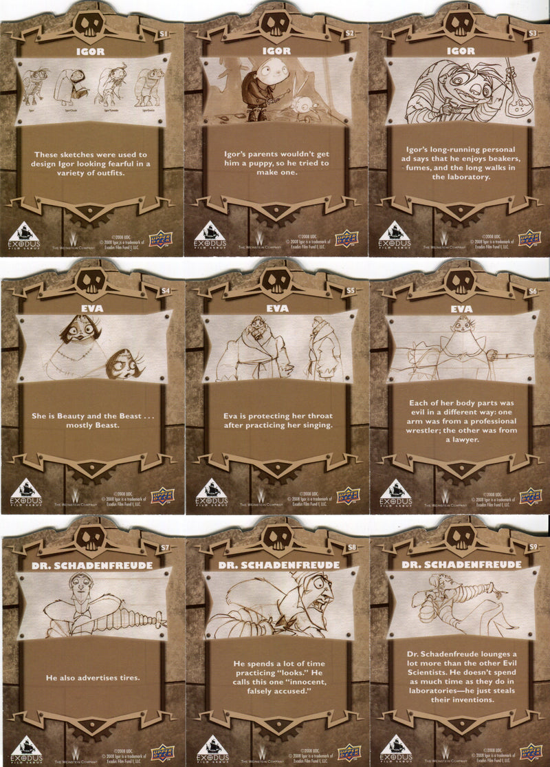 Igor Movie Die-Cut Storyboard Chase Card Set 9 Cards S1-S9 Upper Deck 2008   - TvMovieCards.com