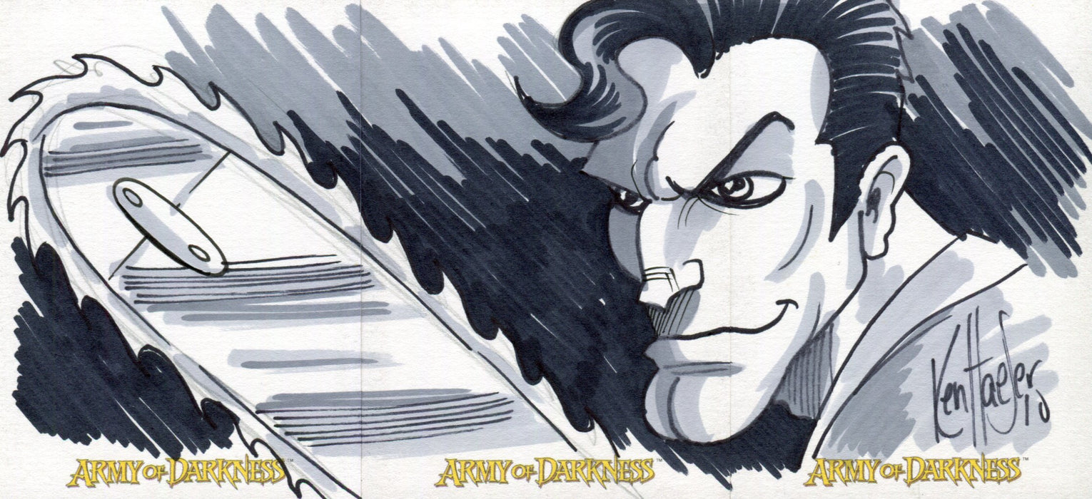 Army of Darkness Dynamic Forces 3 Panel Signed Sketch Card Artist Ken Haeser #1   - TvMovieCards.com