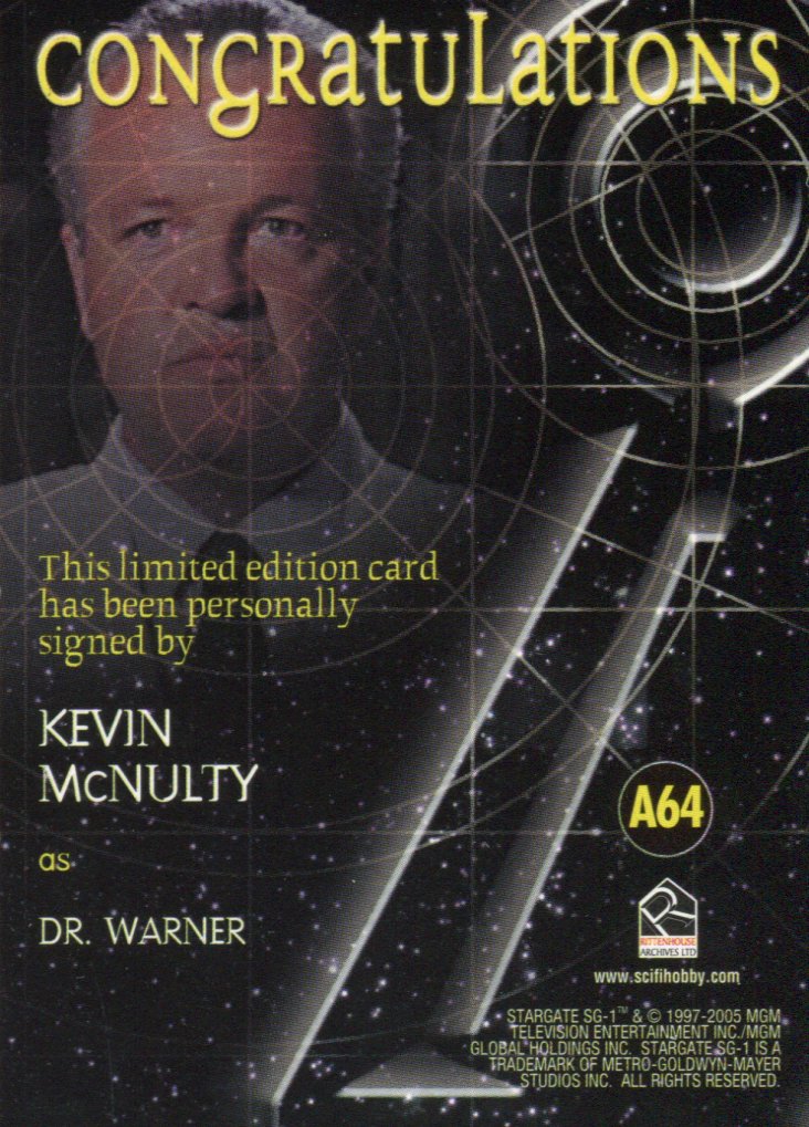 Stargate SG-1 Season Eight Kevin McHulty as Dr Warner Autograph Card A64   - TvMovieCards.com