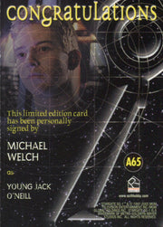 Stargate SG-1 Season Eight Michael Welch as Young Jack O'Neill Autograph Card A6   - TvMovieCards.com