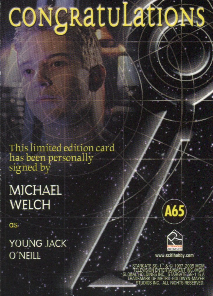 Stargate SG-1 Season Eight Michael Welch as Young Jack O'Neill Autograph Card A6   - TvMovieCards.com