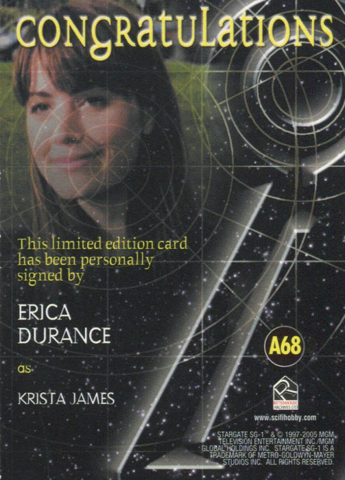 Stargate SG-1 Season Eight Erica Durance as Krista James Autograph Card A68   - TvMovieCards.com