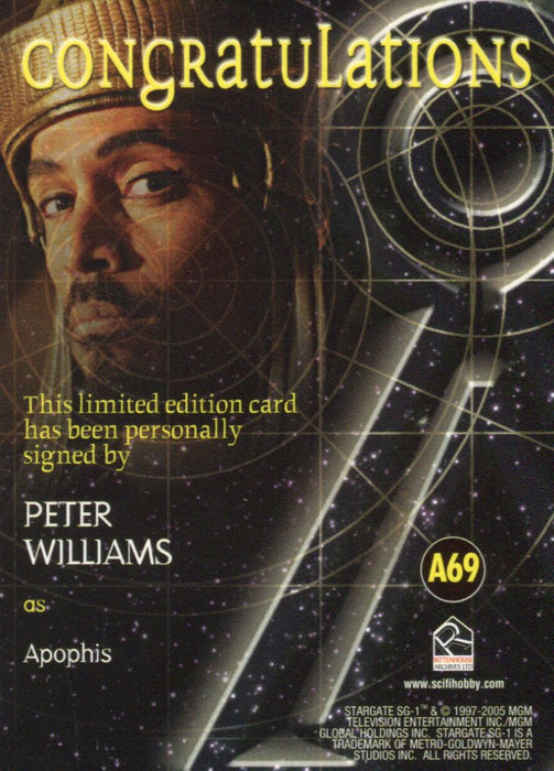 Stargate SG-1 Season Eight Peter Williams as Apophis Autograph Card A69   - TvMovieCards.com