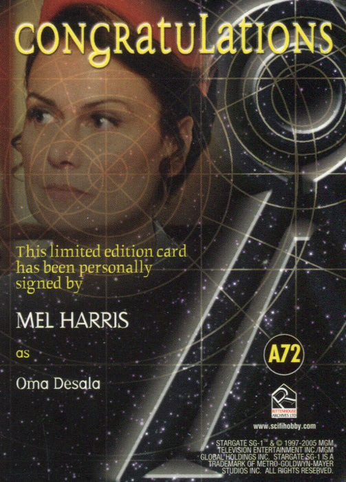 Stargate SG-1 Season Eight Mel Harris as Oma Desala Autograph Card A72   - TvMovieCards.com