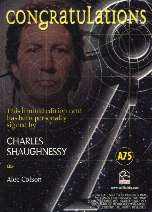 Stargate SG-1 Season Eight Charles Shaughnessy as Alec Colson Autograph Card A75   - TvMovieCards.com