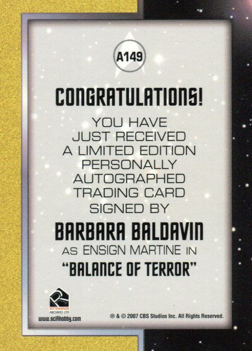 Star Trek TOS 40th Anniversary 2 Barbara Baldavin Martine Autograph Card A149   - TvMovieCards.com