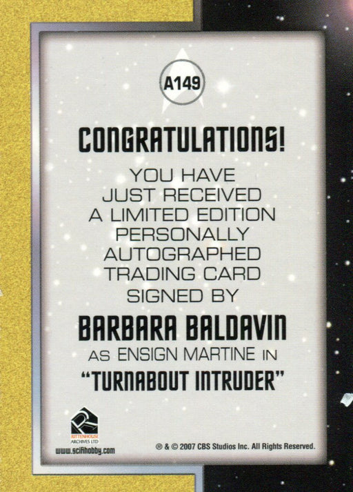 Star Trek TOS 40th Anniversary 2 Barbara Baldavin Ensign Martine Autograph Card   - TvMovieCards.com