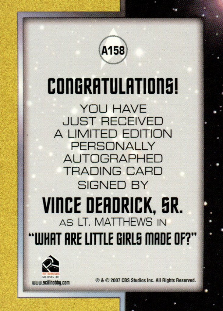 Star Trek TOS 40th Anniversary 2 Vince Deadrick as Lt. Matthews Autograph Card A158   - TvMovieCards.com