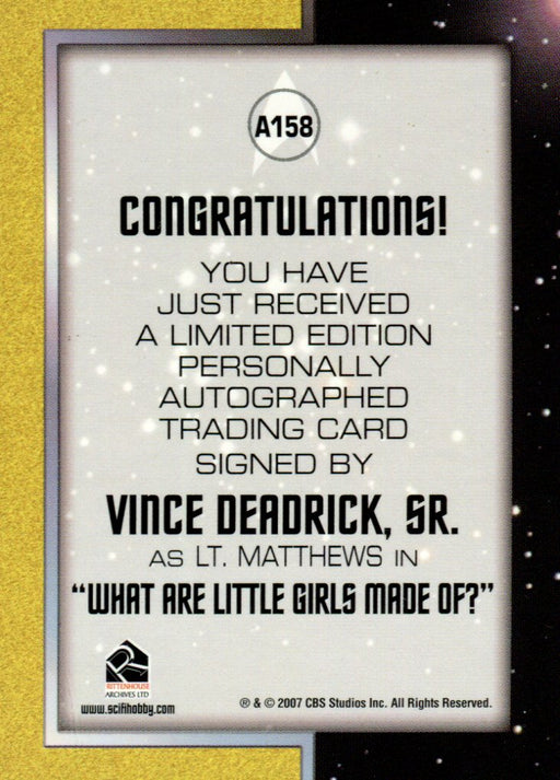 Star Trek TOS 40th Anniversary 2 Vince Deadrick as Lt. Matthews Autograph Card A158   - TvMovieCards.com