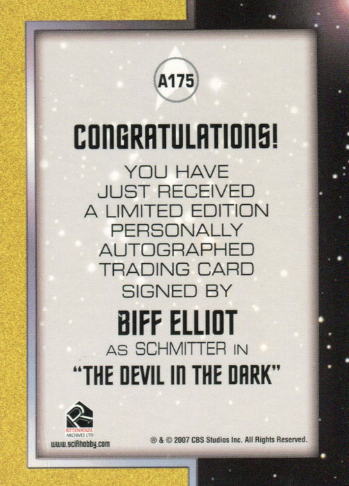 Star Trek TOS 40th Anniversary 2 Biff Elliot as Schmitter Autograph Card A175   - TvMovieCards.com
