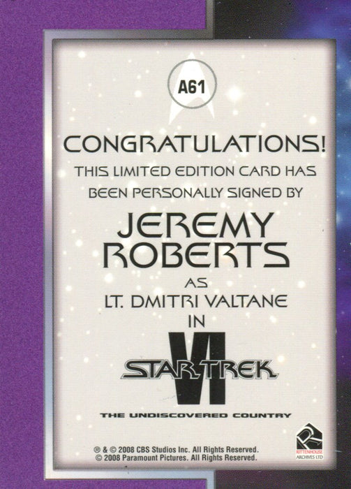 Star Trek Movies in Motion A61 Jeremy Roberts as Lt. Valtane Autograph Card   - TvMovieCards.com