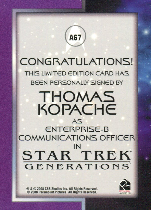 Star Trek Movies in Motion A67 Thomas Kopache as Officer Autograph Card   - TvMovieCards.com
