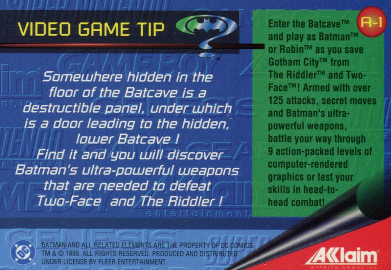 Batman Forever Metal Video Game Preview Chase Card A-1 Fleer 1995   - TvMovieCards.com