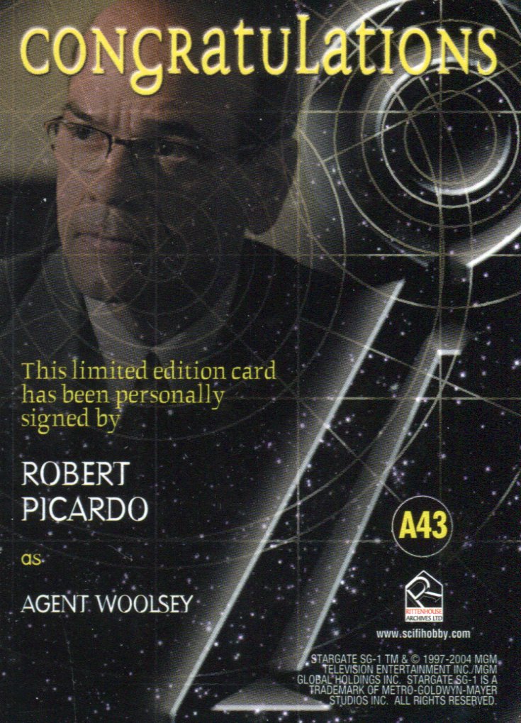 Stargate SG-1 Season Seven Robert Picardo as Agent Woolsey Autograph Card A43   - TvMovieCards.com