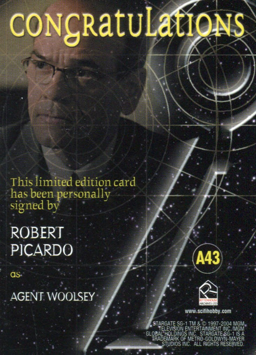Stargate SG-1 Season Seven Robert Picardo as Agent Woolsey Autograph Card A43   - TvMovieCards.com