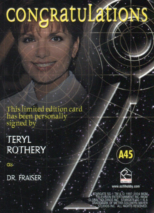 Stargate SG-1 Season Seven Teryl Rothery as Dr. Fraiser Autograph Card A45   - TvMovieCards.com