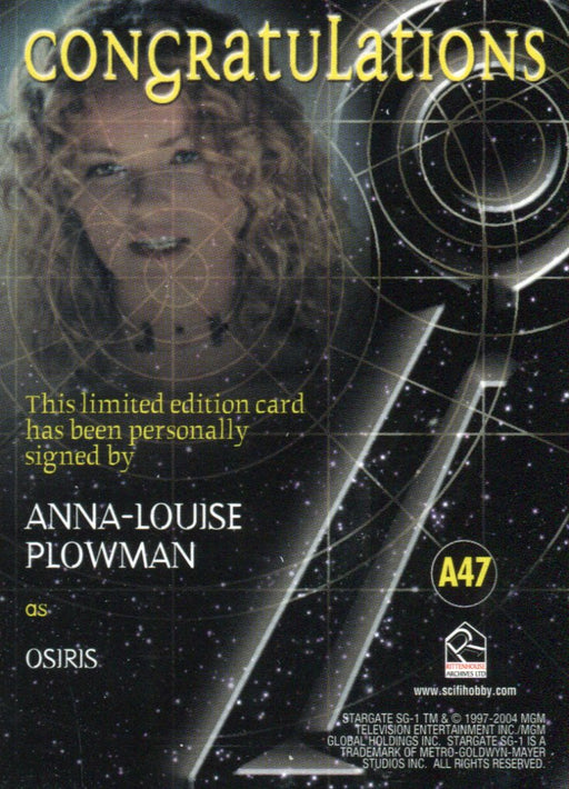 Stargate SG-1 Season Seven Anna-Louise Plowman as Osiris Autograph Card A47   - TvMovieCards.com