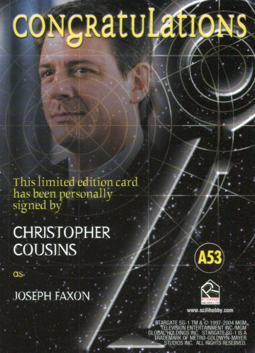 Stargate SG-1 Season Seven Christopher Cousins Joseph Faxon Autograph Card A53   - TvMovieCards.com