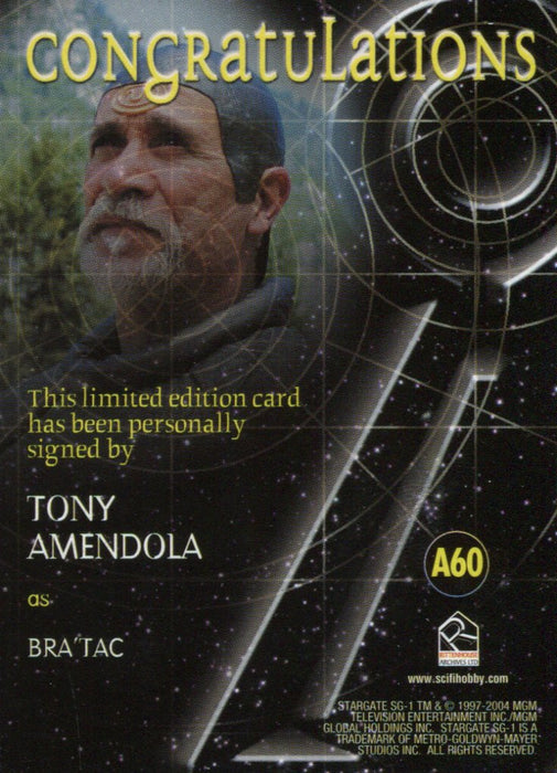 Stargate SG-1 Season Seven Tony Amendola as Bra'tac Autograph Card A60   - TvMovieCards.com