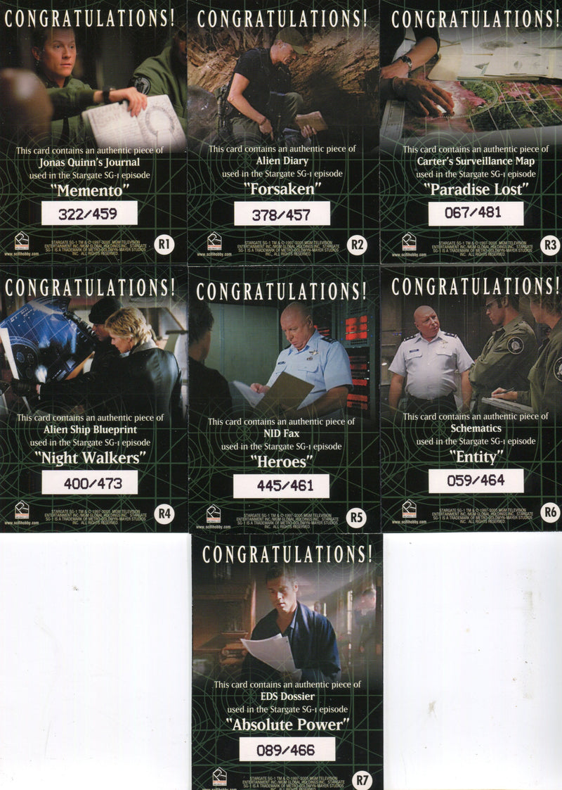 Stargate SG-1 Season Seven Relic & Costume Card Set 12 Cards   - TvMovieCards.com