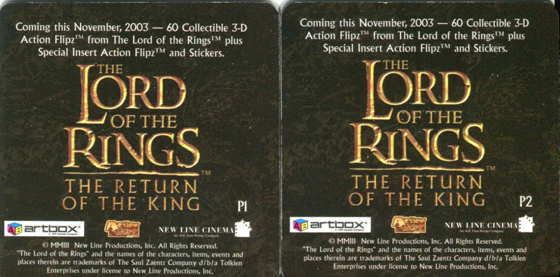 Lord of the Rings The Return of the King Action Flipz Promo Card Set 2 Cards   - TvMovieCards.com