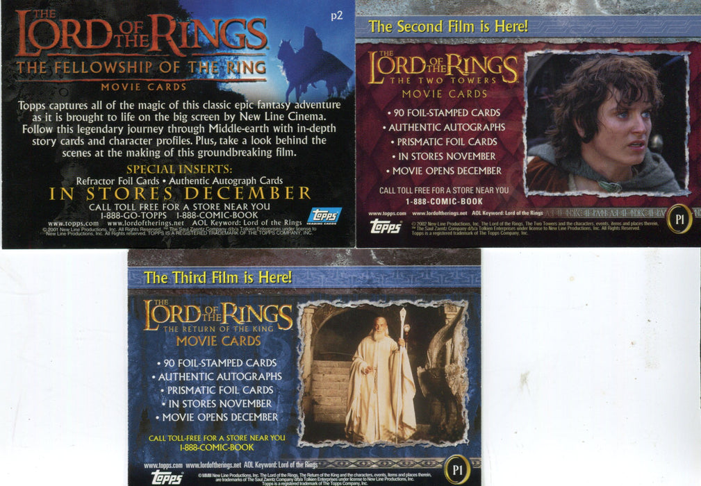 Lord of the Rings Topps Trilogy Promo Card Set 3 Cards P1 P1 P2   - TvMovieCards.com