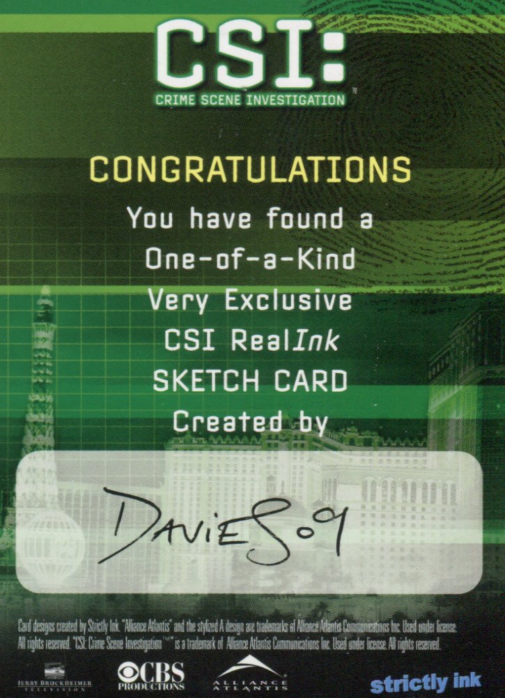 CSI Crime Scene Investigation Davies Autograph Sketch Card Strictly Ink   - TvMovieCards.com