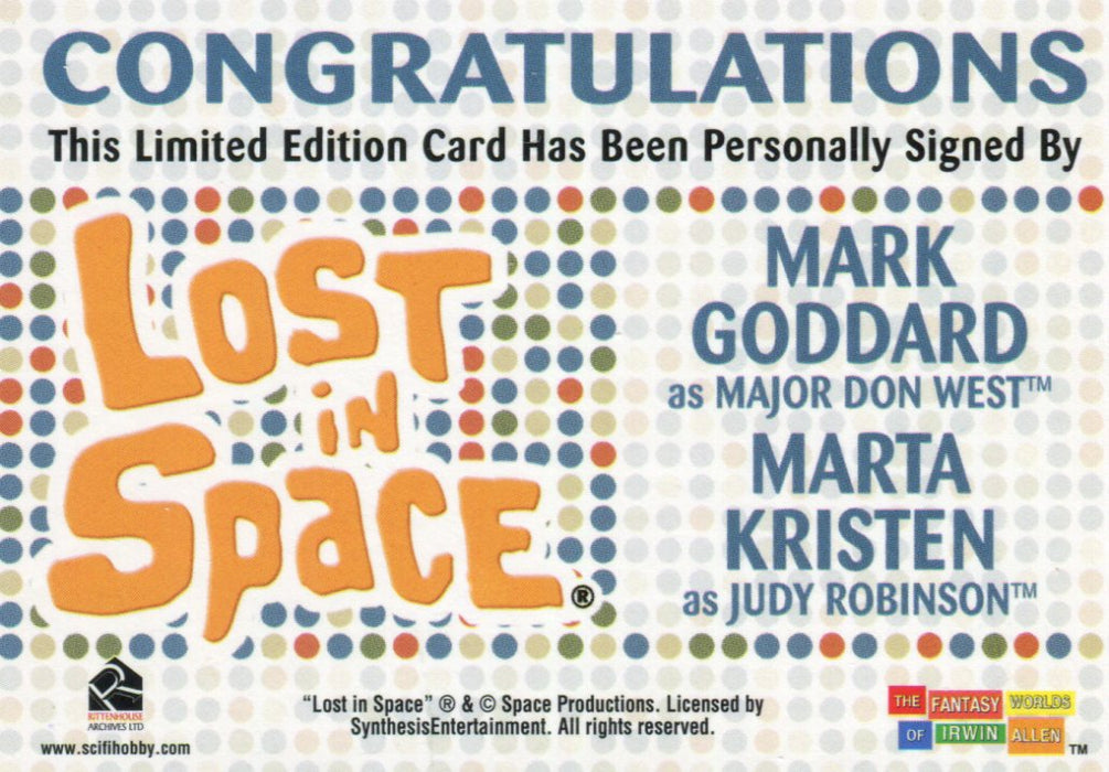 Lost in Space Complete Mark Goddard and Marta Kristen Double Autograph Card   - TvMovieCards.com