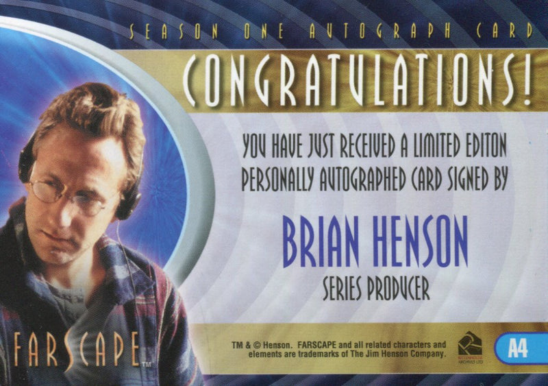 Farscape Season 1 Producer Brian Henson Autograph Card A4   - TvMovieCards.com
