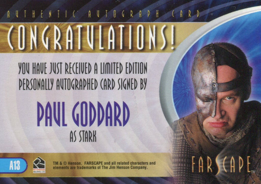 Farscape Season 3 Paul Goddard as Stark Autograph Card A13   - TvMovieCards.com