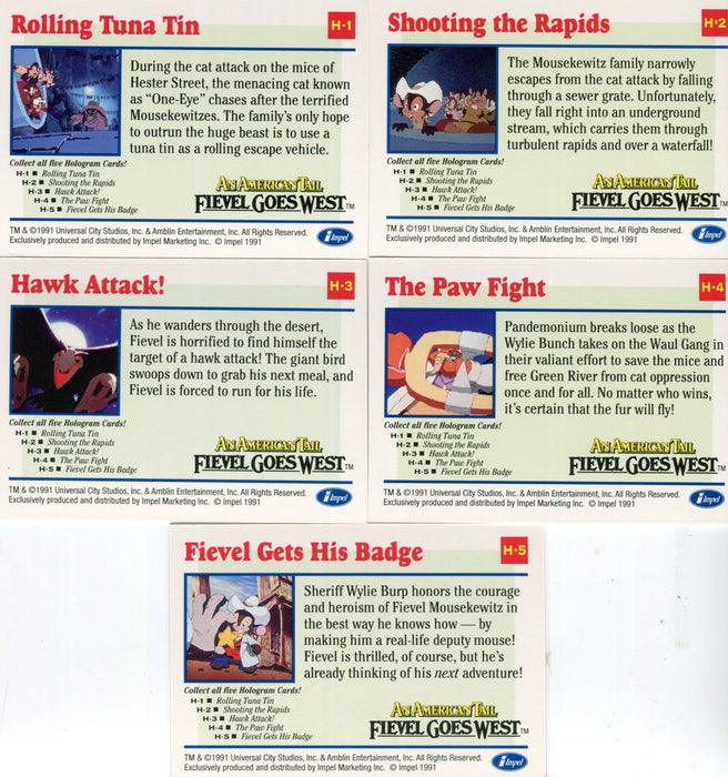 An American Tale:  Fievel Goes West Hologram Chase Card Set H-1 thru H-5 Impel   - TvMovieCards.com