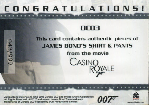 James Bond in Motion 2008 James Bond Double Costume Card DC03 #043/999   - TvMovieCards.com