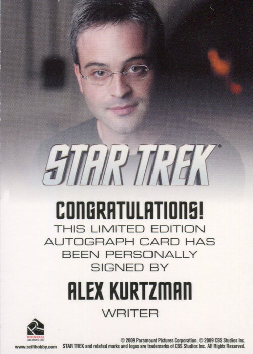 Star Trek The Movie 2009 Writer Alex Kurtzman Limited Autograph Card   - TvMovieCards.com