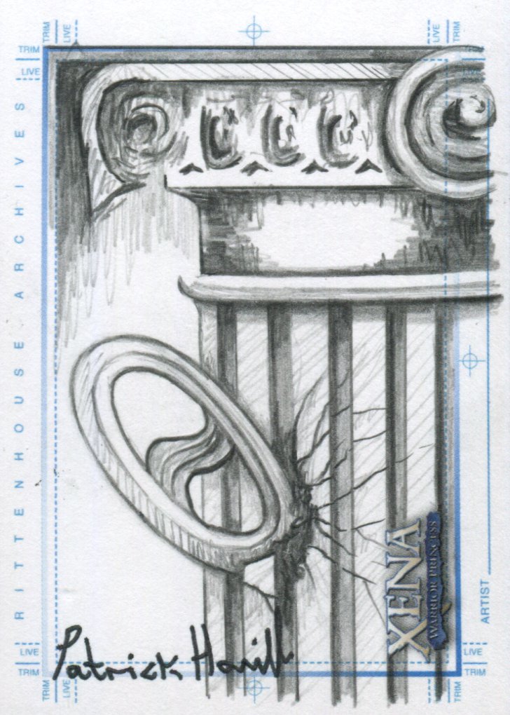Xena Art & Images Sketch Card by Patrick Hamill Chakrum and Pillar   - TvMovieCards.com