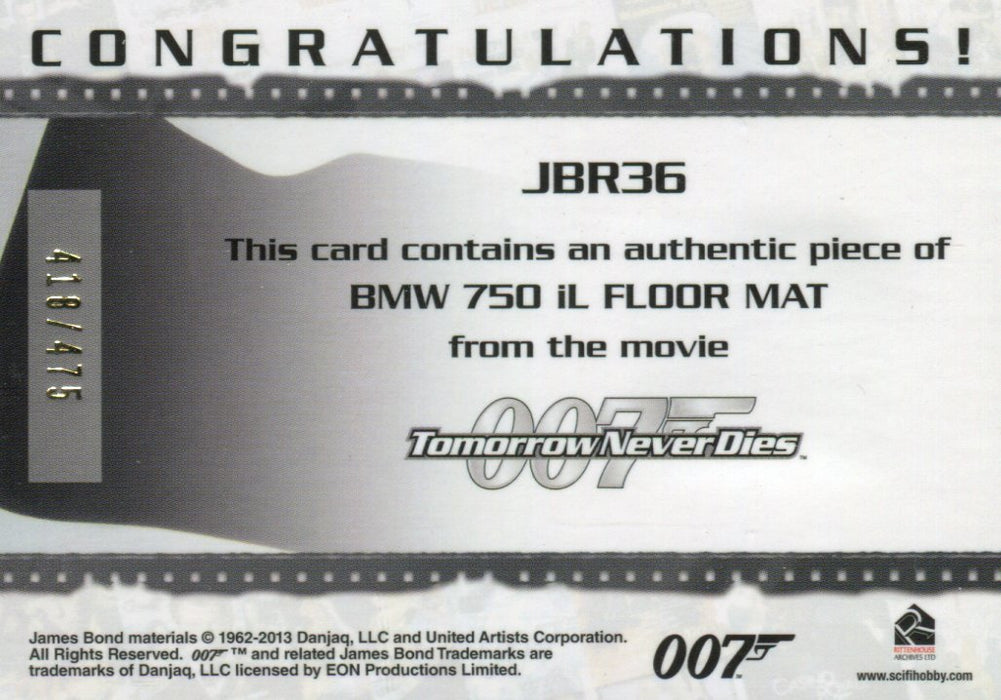 James Bond Archives 2014 Edition BMW 750 iL Floor Mat Relic Card JBR36 #418/475   - TvMovieCards.com