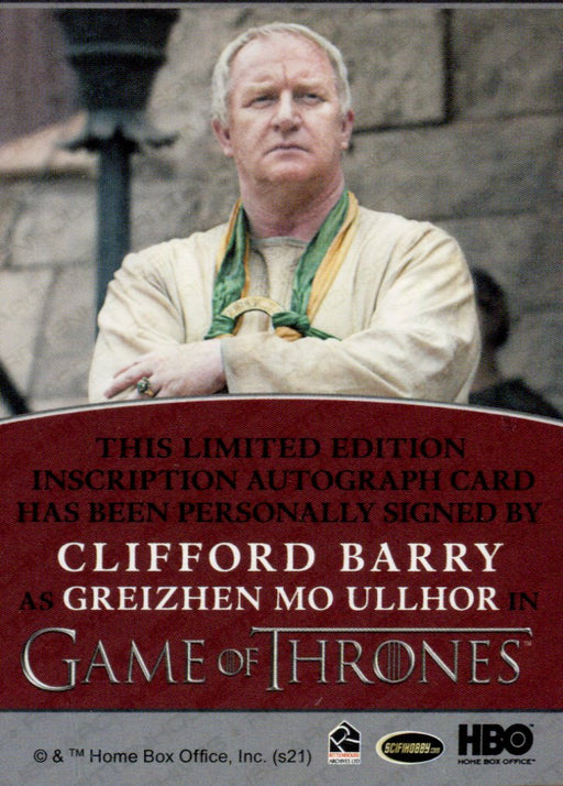Game of Thrones Iron Anniversary 2 Clifford Barry Autograph Card   - TvMovieCards.com