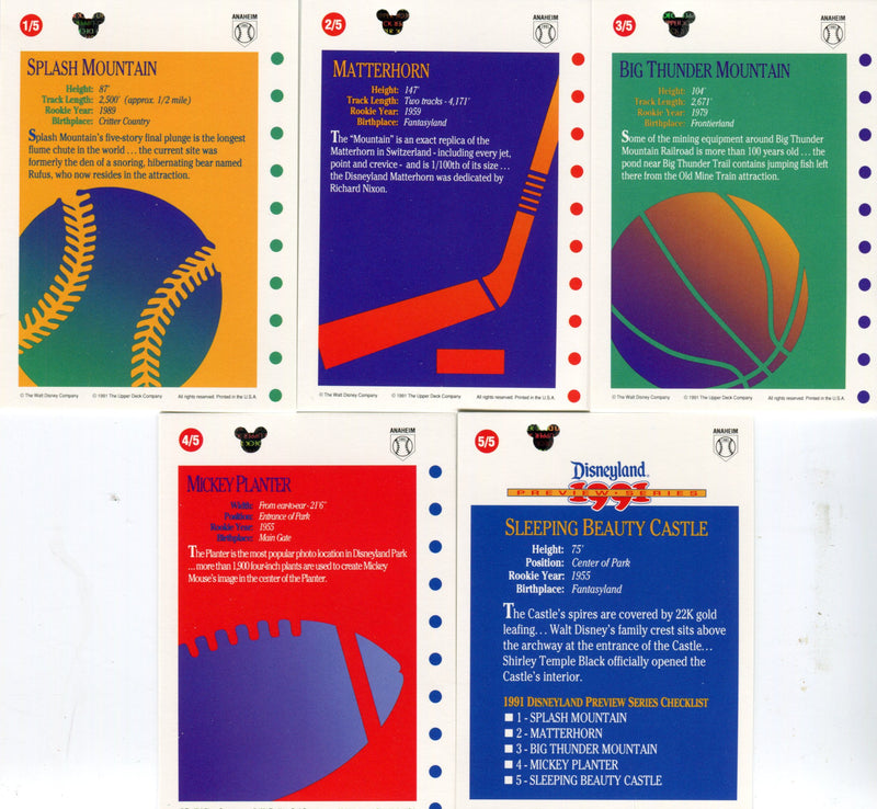 Disneyland 1991 Preview Trading Card Set 5 Cards Upper Deck 1991   - TvMovieCards.com