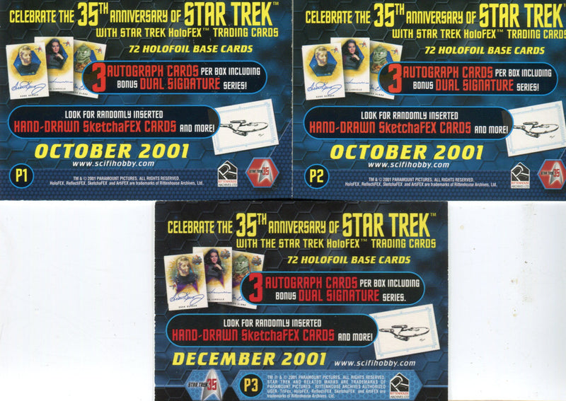 Star Trek 35th Anniversary HoloFEX Promo 3 Card Set P1 P2 P3 Rittenhouse 2001   - TvMovieCards.com
